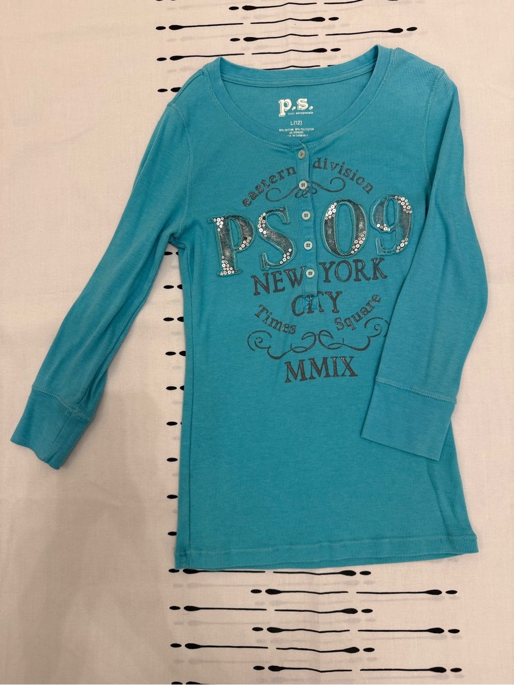 Aeropostale Teal Long-Sleeve Graphic Tee with Sequin Detail